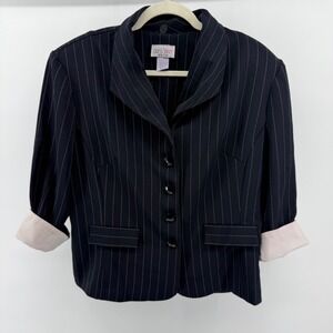 Vintage 80s Dress Savvy New York Black Pinstripe Blazer Jacket Women's Size 16P